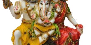Shiv Parvati Ganesh Sitting Idol Decorative Family Statue