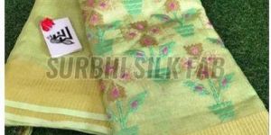 Yellow Embroidered Linen Saree