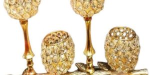 Gloss Round Iron Crystals Candle Holder
