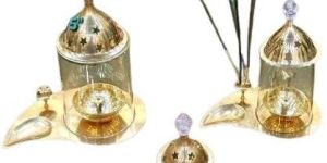 Golden Brass Akhand Diya with Incense Burner