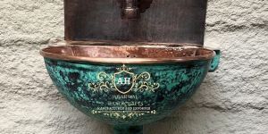 Single Bowl Copper Oval Sink In Green Patina