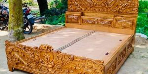 Beautifully Hand Carved Teak Wood Double Beds