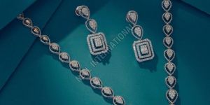 Silver Diamond Pendant Set