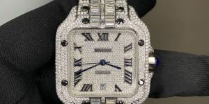 iced-out cartier santos luxury custom diamond watch