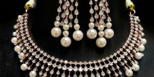 Ivory Cascade Pearl Diamond Necklace Set