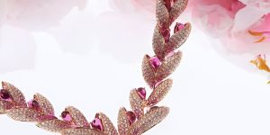 rose petal ruby moissanite couture necklace