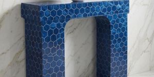 handcrafted blue bone inlay console table