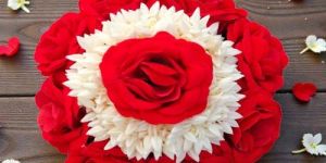 Artificial Red and White Rose Flower Hair Bun
