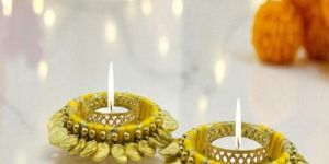 Set of 2 Piece Decorative Yellow T-Light Candle Holder