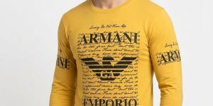 Mens Yellow Full Sleeve Round Neck T-Shirts
