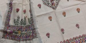 Ladies Traditional Madhubani Hand Painted Linen Suit