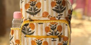Marigold Hand Block Print Quilted Cotton Backpack