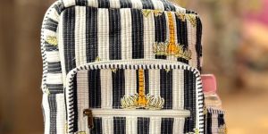 Palm Stripe Print Quilted Cotton Backpack
