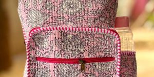Pink Hand Block Quilted Cotton Backpack