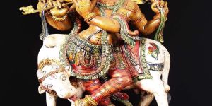 36 Inch Wooden Painted Venugopal Statue
