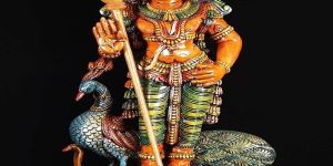 36 Inches Hand Carved Wooden Murugan Idol