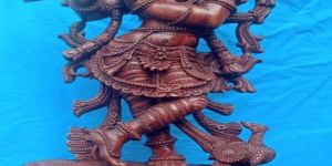 60 Inches Wooden Krishna Playing Flute Statue