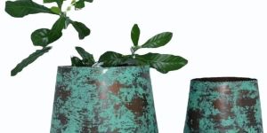 Rustic Green Iron Planter Set