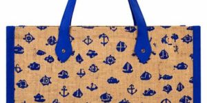 violet printed jute beach bag