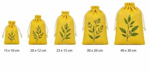 Yellow Printed Jute Drawstring Bag