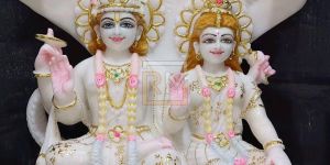 White Marble Vishnu Laxmi Sitting Statue