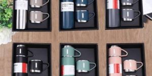 Stainless Steel Vacuum Flask Set with 2 Cups 500ml Bottle Combo for Hot & Cold Beverages I