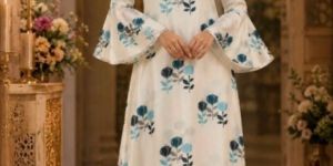Royal Blue Rose Printed Gown