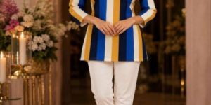 Vertical Striped Crepe Kurti Top