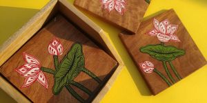 Serene Lotus Hand Painted Wooden Coaster