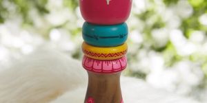 vibrant folkart wooden candle holder