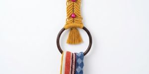 Yellow Handcrafted Macrame Towel Holder with Wooden Beads