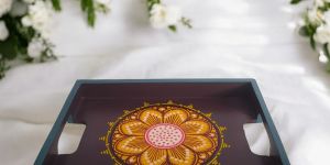 Yellow Vibrant Floral Hand Painted Wooden Tray