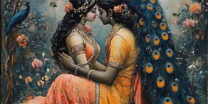 Peacock Garden Radha Krishna Canvas Wall Painting