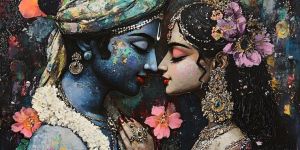 Romantic Radha Krishna Floral Canvas Wall Painting