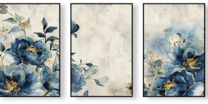 Royal Blue Peony Floral Canvas Wall Painting