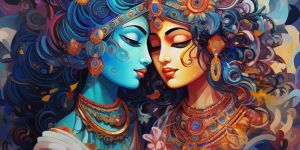 Vibrant Radha Krishna Abstract Canvas Wall Painting