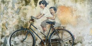 Vintage Childhood Bicycle Canvas Wall Painting