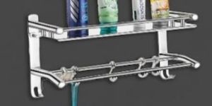 Stainless Steel Mirror Finish Single Shelf with Hook
