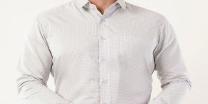 Mens Off White Cotton DOT Printed Full Sleeve Shirt