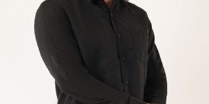 Mens Plain Black Semi Formal Cotton Shirt