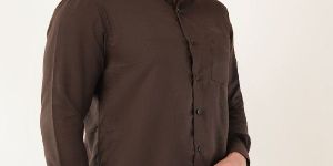 Mens Plain Brown Semi Formal Full Sleeve Cotton Shirt