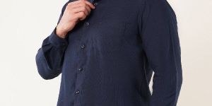 Mens Plain Navy Blue Semi Formal Cotton Shirt