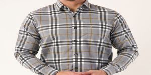 Mens Premium Grey Check Full Sleeve Cotton Shirt