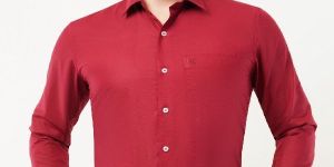 Mens Red Cotton Linen Full Sleeve Shirt