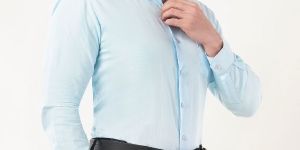 Mens Semi Formal Sky Blue Cotton Shirt