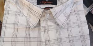 Mens White Full Sleeve Cotton Check Shirt