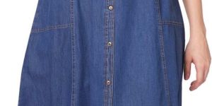 Ladies Blue Embroidered Denim One Piece Dress