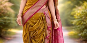 Ladies Mustard Pink Soft Silk Saree