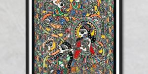 Krishna Radha Folk Mithila Painting