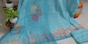 Pure Linen Cotton Embroidered Neckline Unstitched Suits